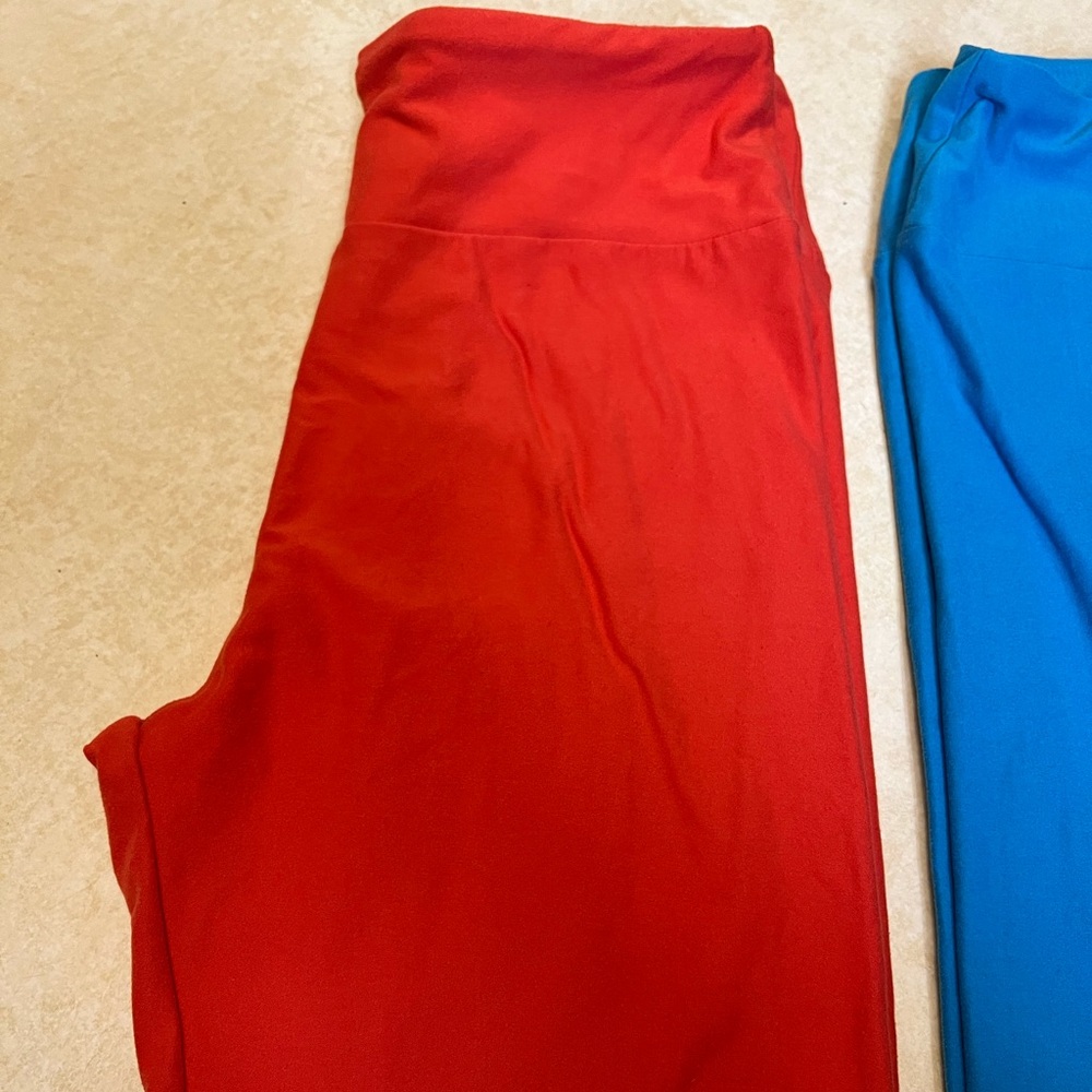 LulaRoe leggings. 2 pair.  One size turquoise and coral.